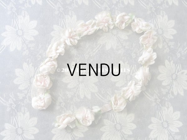 画像3: 1900年代 アンティーク シルクシフォンの薔薇のリース 淡いピンク (3)