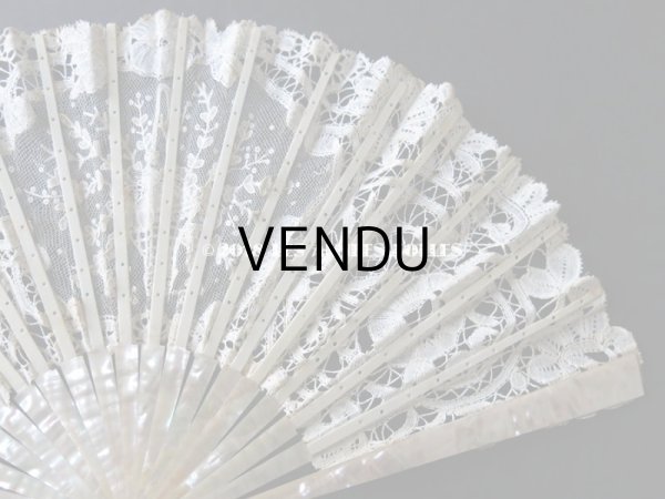 画像16: 19世紀　アンティーク ファン 薔薇の花かご デュシェスレース＆ ポワン・ド・ローズ  【ポワン・ド・ローズ】【ポワン・ド・ガーズ】 (16)