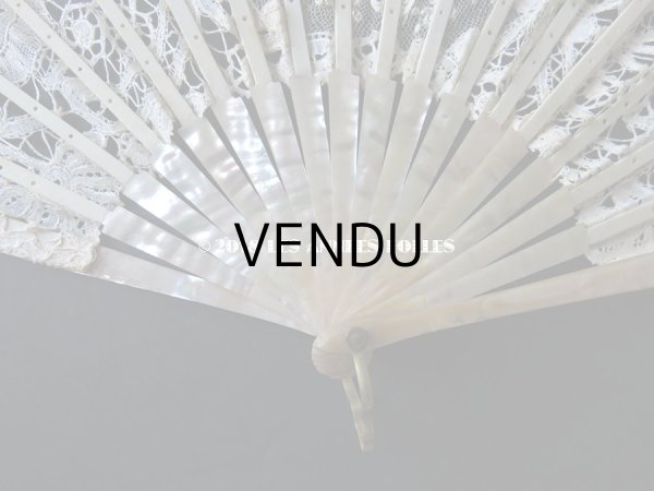 画像14: 19世紀　アンティーク ファン 薔薇の花かご デュシェスレース＆ ポワン・ド・ローズ  【ポワン・ド・ローズ】【ポワン・ド・ガーズ】 (14)