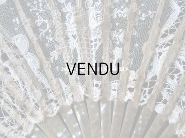 画像9: 19世紀　アンティーク ファン 薔薇の花かご デュシェスレース＆ ポワン・ド・ローズ  【ポワン・ド・ローズ】【ポワン・ド・ガーズ】 (9)