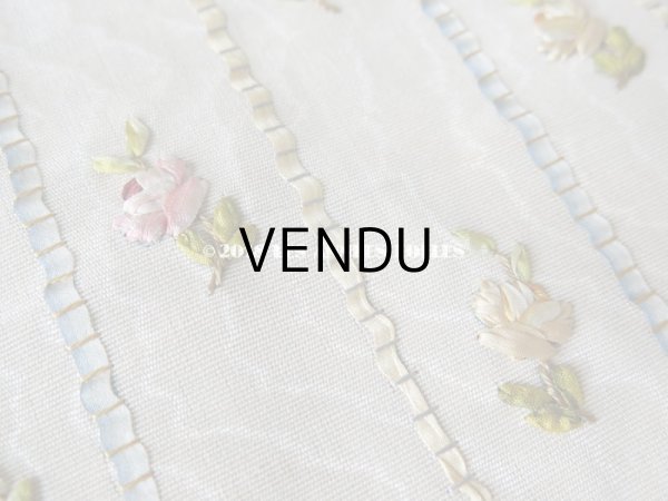 画像5: 19世紀 アンティーク 薔薇のリボン刺繍　ファブリック パネル (5)