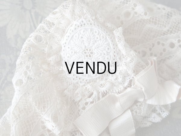 画像10: アンティーク ドール用 シルクリボン＆手編みのレースのボネ (10)