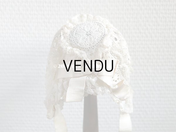 画像4: アンティーク ドール用 シルクリボン＆手編みのレースのボネ (4)