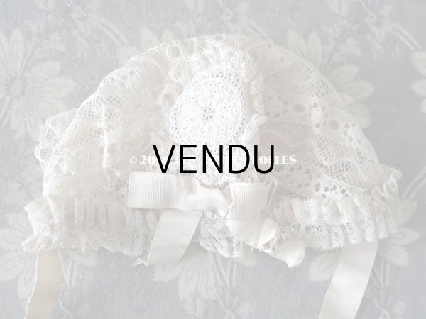 画像9: アンティーク ドール用 シルクリボン＆手編みのレースのボネ (9)