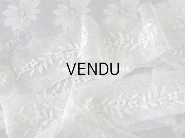 画像6: 1930年代 アンティーク 花模様の刺繍入り 幅広 チュールレース  (6)