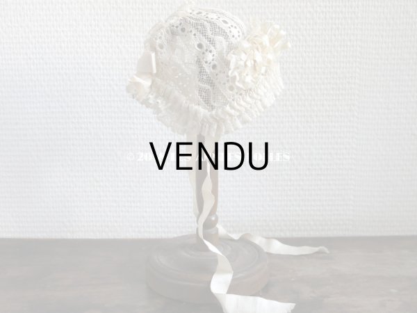 画像5: アンティーク ドール用 シルクリボン＆手編みのレースのボネ (5)