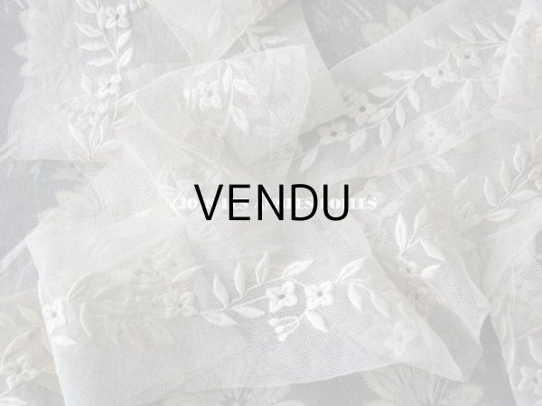 画像5: 1930年代 アンティーク 花模様の刺繍入り 幅広 チュールレース  (5)