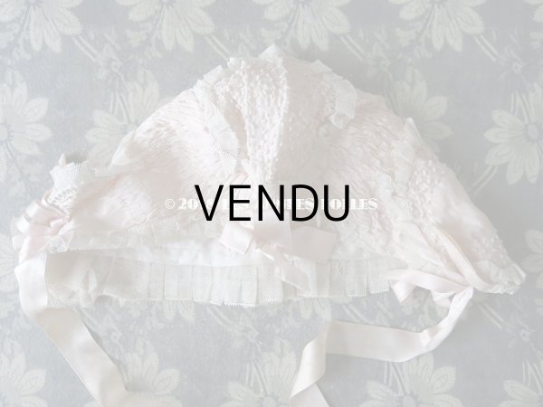 画像9: 1920年代 アンティーク　淡いピンクの少女用ボネ レース＆リボン付 (9)