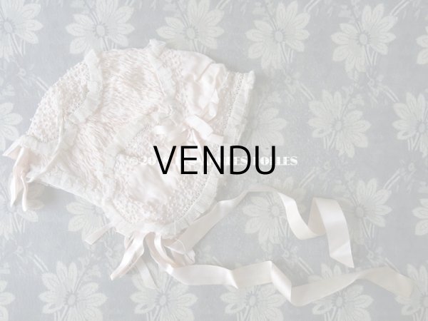 画像10: 1920年代 アンティーク　淡いピンクの少女用ボネ レース＆リボン付 (10)