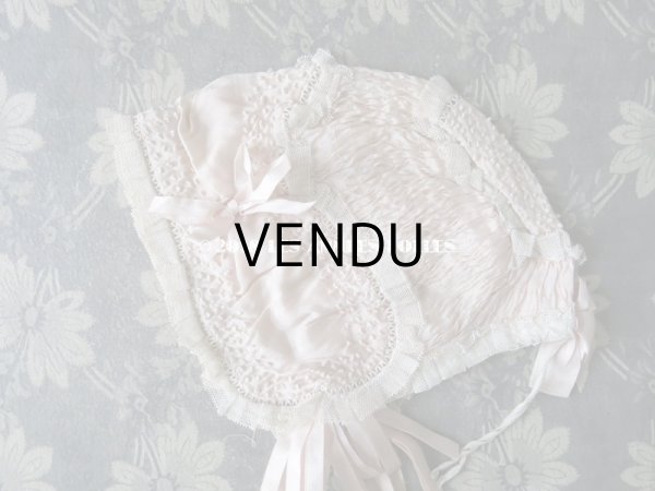 画像6: 1920年代 アンティーク　淡いピンクの少女用ボネ レース＆リボン付 (6)