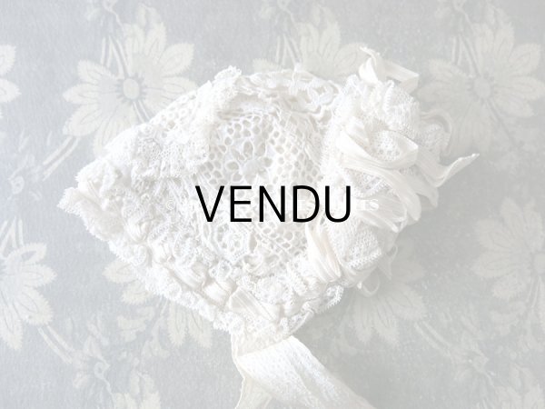 画像6: アンティーク ドール用 大きなリボン付 レースのボネ (6)