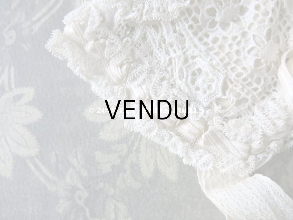 画像7: アンティーク ドール用 大きなリボン付 レースのボネ (7)