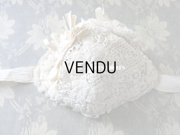 画像9: アンティーク ドール用 大きなリボン付 レースのボネ (9)