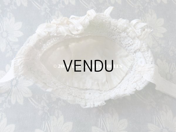 画像10: アンティーク ドール用 大きなリボン付 レースのボネ (10)