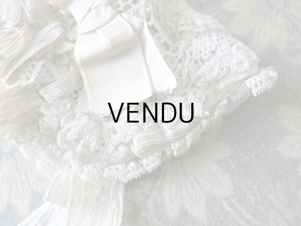 画像5: アンティーク ドール用 大きなリボン付 レースのボネ (5)