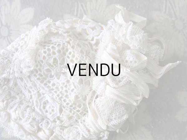 画像8: アンティーク ドール用 大きなリボン付 レースのボネ (8)