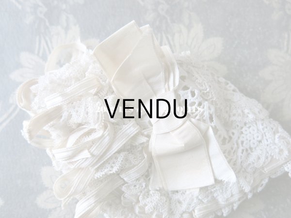 画像3: アンティーク ドール用 大きなリボン付 レースのボネ (3)