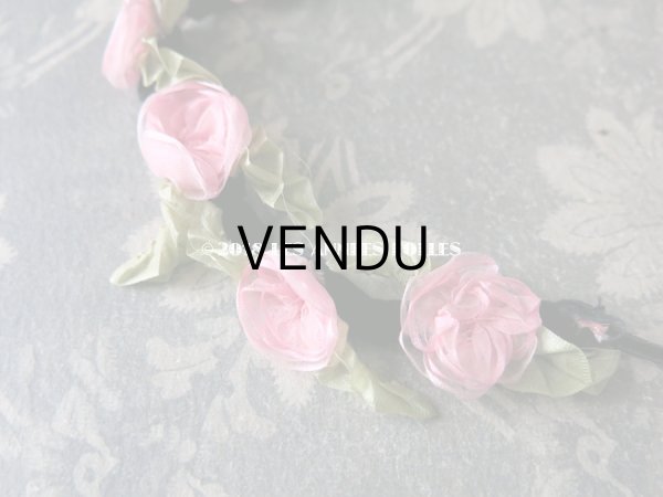 画像4: 未使用 1920年代 アンティーク バレエ用 シルクシフォン ピンクの薔薇のヘッドリース 箱入り (4)