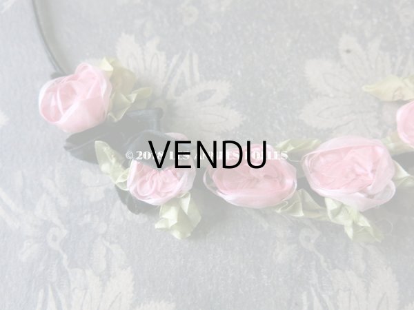 画像7: 未使用 1920年代 アンティーク バレエ用 シルクシフォン ピンクの薔薇のヘッドリース 箱入り (7)