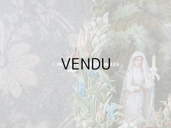 画像5: アンティーク  初聖体の立体カニヴェ 森の中のコミュ二オンの少女 鈴蘭＆薔薇＆勿忘草 (5)