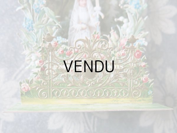 画像4: アンティーク  初聖体の立体カニヴェ 森の中のコミュ二オンの少女 鈴蘭＆薔薇＆勿忘草 (4)