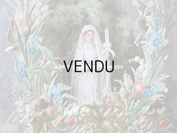 画像3: アンティーク  初聖体の立体カニヴェ 森の中のコミュ二オンの少女 鈴蘭＆薔薇＆勿忘草 (3)