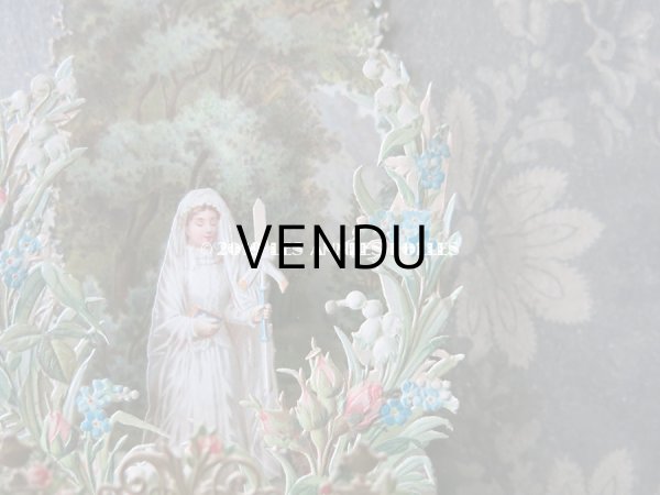 画像6: アンティーク  初聖体の立体カニヴェ 森の中のコミュ二オンの少女 鈴蘭＆薔薇＆勿忘草 (6)