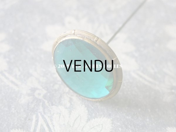 画像4: 1900年代 アンティーク ハットピン エパングル 大きなカット入りガラス エメラルドグリーン (4)