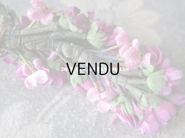 画像4: アンティーク コサージュ ピンクのベルベット＆紫 布花  (4)