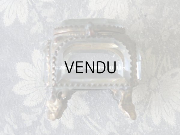 画像5: アンティーク 小さなジュエリーボックス グレイッシュブルーのシルク製クッション (5)