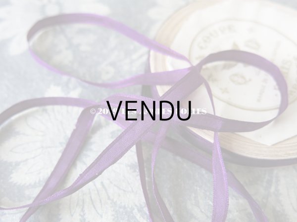 画像4: 1900年代 アンティーク シルク製 極細 リボン 深紫 6.7m　6mm幅 (4)