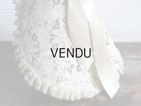 画像5: 1900年代 アンティーク ドール用 ハット エクリュのレース＆リボン (5)