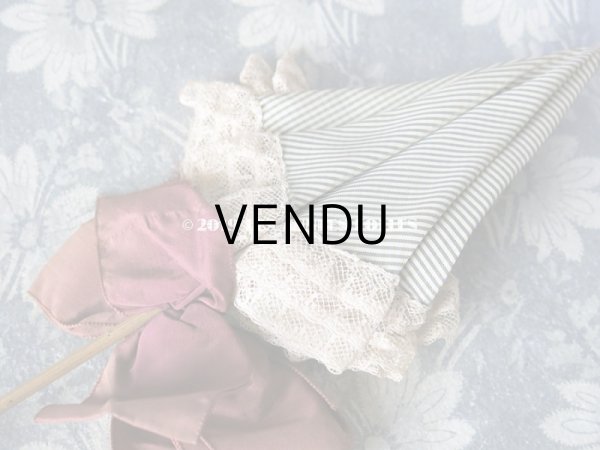 画像9:  アンティーク  ドール用 アンブレラ  グレーのピンストライプ (9)