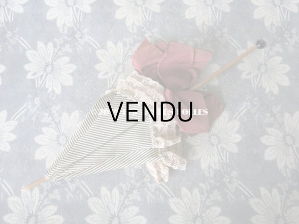 画像4:  アンティーク  ドール用 アンブレラ  グレーのピンストライプ (4)