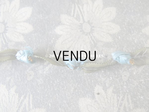 画像5: 1900年代 アンティーク シルク製 ロココトリム ブルーの薔薇 ロココリボン 38cm (5)