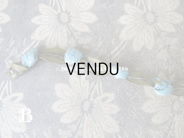 画像8: 1900年代 アンティーク シルク製 ロココトリム ブルーの薔薇 ロココリボン 38cm (8)