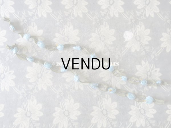 画像3: 1900年代 アンティーク シルク製 ロココトリム ブルーの薔薇 ロココリボン 38cm (3)