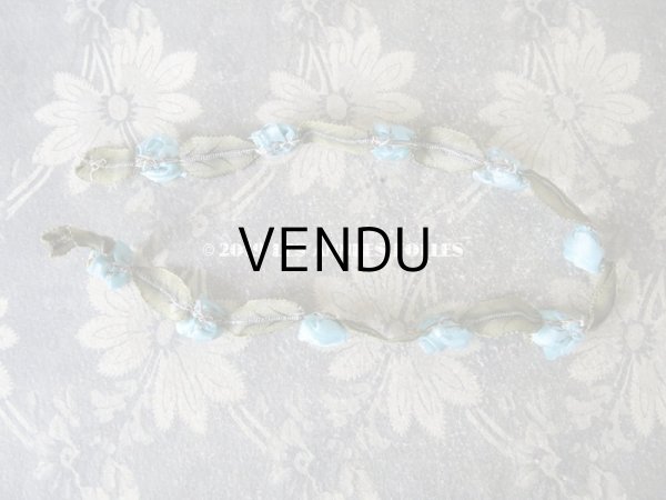 画像11: 1900年代 アンティーク シルク製 ロココトリム ブルーの薔薇 ロココリボン 38cm (11)