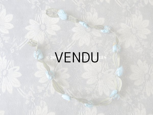 画像7: 1900年代 アンティーク シルク製 ロココトリム ブルーの薔薇 ロココリボン 38cm (7)