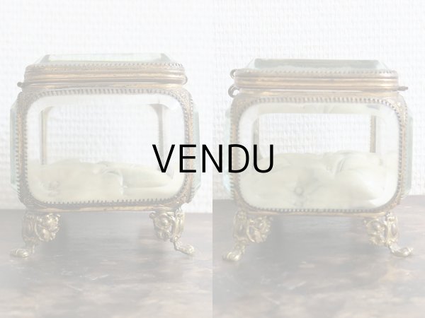 画像6: 19世紀 アンティーク 大きなジュエリーボックス 淡いブルーのクッション (6)