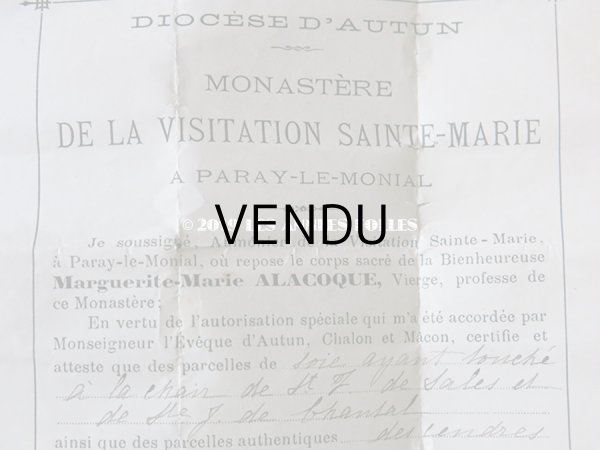 画像9: 1890年 アンティーク ルリケール　証明書＆封蝋付き 聖遺物のペンダント　透明のラインストーン 聖人の遺品 MARQUERITE-MARIE ALACOQUE (9)