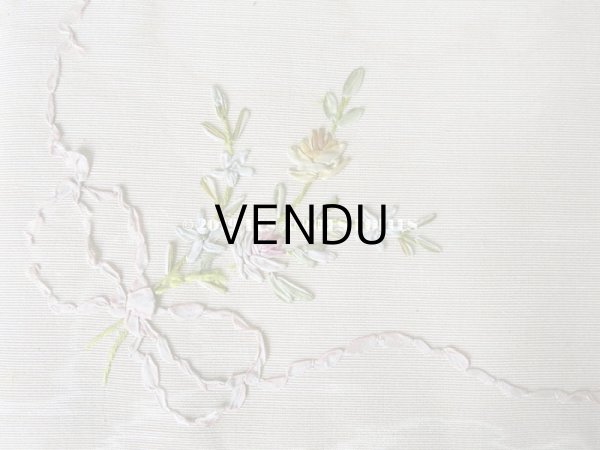 画像7: 1900年代 アンティーク リボン刺繍 大きなカルトナージュボックス　 (7)