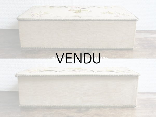 画像15: 1900年代 アンティーク リボン刺繍 大きなカルトナージュボックス　 (15)