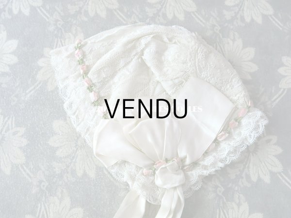 画像5: 1920年代 アンティーク 少女用 ボネ ピンクのロココトリム ＆ オフホワイトの幅広リボン付 (5)