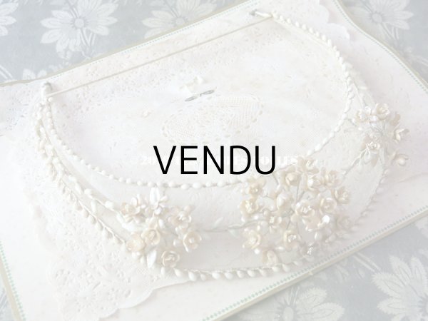 画像3: 未使用 アンティーク 台紙付 ワックスフラワーのヘッドリース パール加工 ウェディング 結婚式 ティアラ (3)