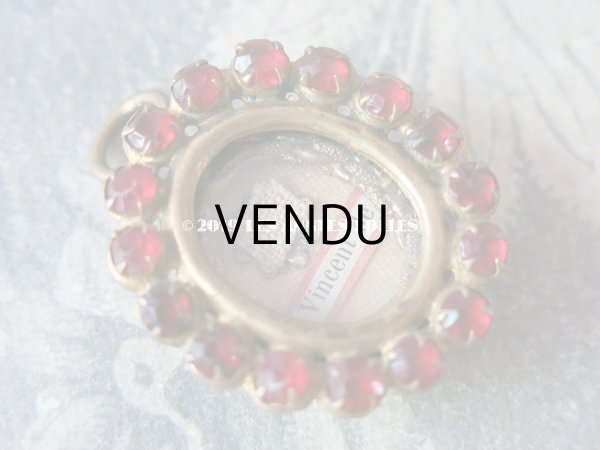 画像4: 19世紀 アンティーク ルリケール　聖遺物のペンダント 封蝋付 グレナディンレッドのラインストーン 聖人の遺品 (4)