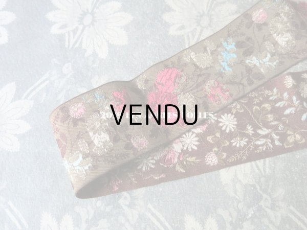 画像6: 19世紀末 アンティーク シルク製 ジャガード織 リボン 花模様 69cm (6)