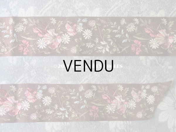 画像4: 19世紀末 アンティーク シルク製 ジャガード織 リボン 花模様 69cm (4)