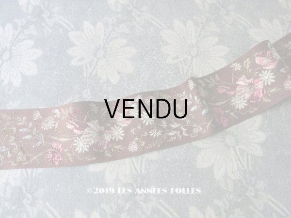 画像1: 19世紀末 アンティーク シルク製 ジャガード織 リボン 花模様 69cm (1)