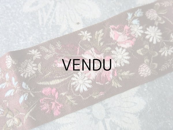 画像5: 19世紀末 アンティーク シルク製 ジャガード織 リボン 花模様 69cm (5)